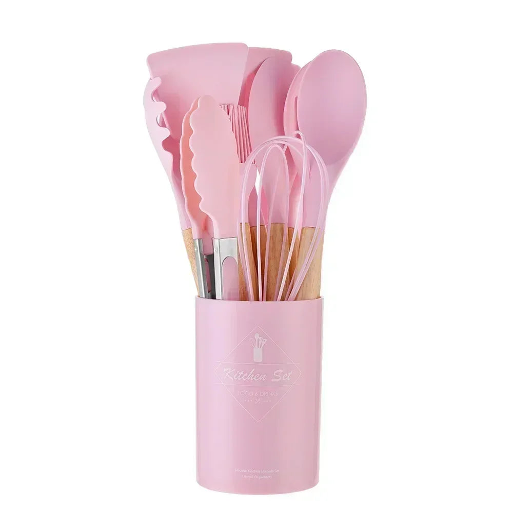 12-Piece Silicone Kitchen Utensil Set – Non-Stick Cooking Tools with Measuring Spoons