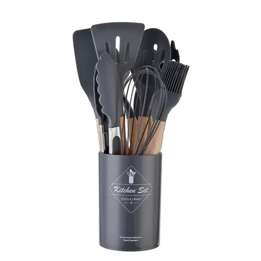 12-Piece Silicone Kitchen Utensil Set – Non-Stick Cooking Tools with Measuring Spoons